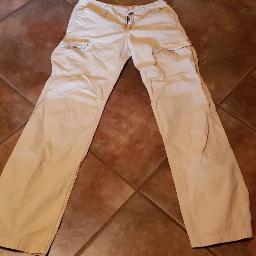 Tan wide leg cargo casual pants